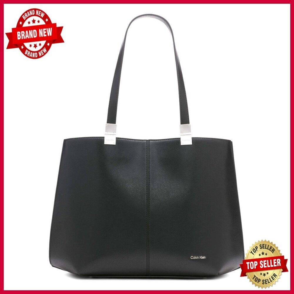 Vegan Leather Tote Bag with Magnetic Closure and 3 Pockets